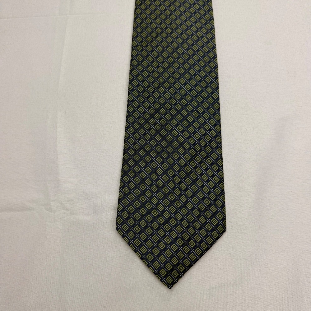 Brooks Brothers Necktie 58" x 3.75" Blue Green Silk Geometric Square Pattern USA
